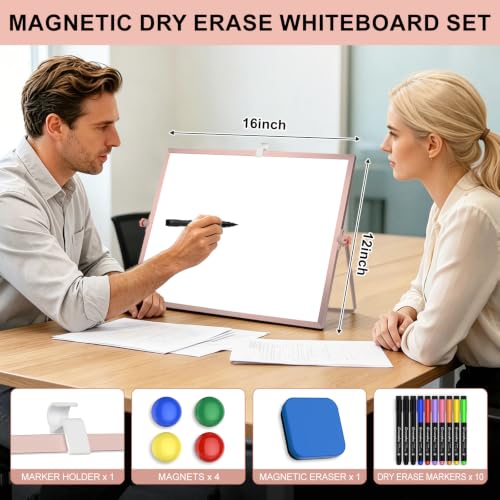 Dry Erase White Board with Stand, 16"x12" Double-Sided Magnetic Whiteboard - color: Pink
