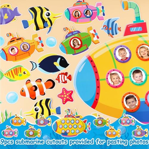 Summer Under The Sea Bulletin Board Classroom Decoration Dive Into Learning Sea Animal Ocean Bulletin Board Sets Submarine Tropical Fish Cutouts for School Chalkboard Wall Supplies - style: Submarine