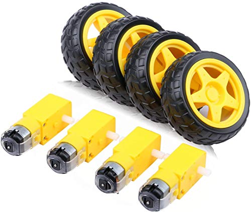 Gebildet 4pcs Geared Motor DC3V-12V DC for Four-Wheel Drive Toy Car/Robotic Body/Aircraft Toys+4pcs Plastic Tire Wheels - style: motor with wheel
