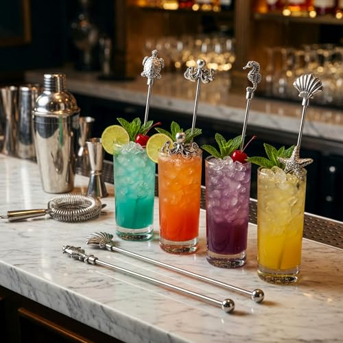 Homestia 6-Pieces 7.5'' Metal Stir Sticks, Coffee Stirrers, Swizzle Sticks - color: Ocean Series