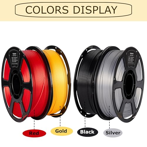 Silk PLA Filament Bundle 4kg, Shiny 3D Printer Filament 1.75mm - color: Silk Gold+silver+red+black