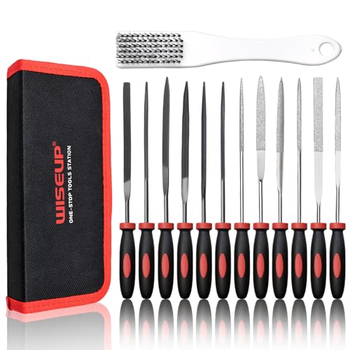 WISEUP 13PCS Needle File Set Includes 6 Diamond Files & 6 Steel Files