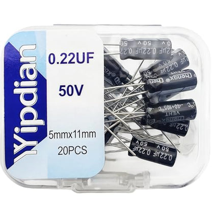 Electrolytic Capacitor YYipdian 0.22uF 50V 5x11mm High Temperature Resilience Aluminum Capacitors (Pack of 20) - size: 0.22uF 50V 5x11mm 20PCS