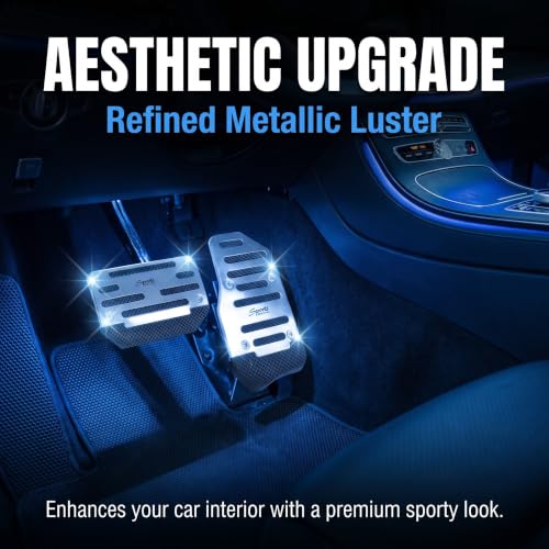 2 PCS Car Pedal Covers, Aluminum Alloy Non-slip Brake Throttle Pedal Covers Kit, Anti-rust Stripes Automatic Treadle Protector with "Sports", Universal for Most Cars, Trucks, Vans (Silver) - color: Silver