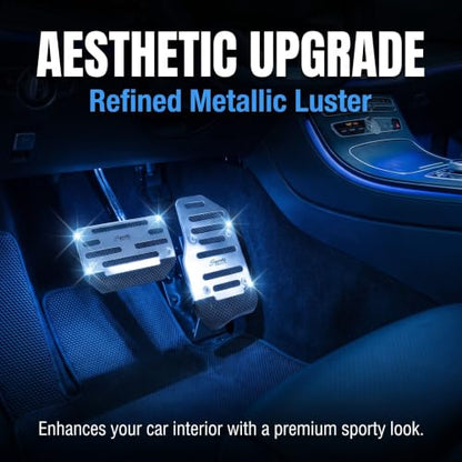 2 PCS Car Pedal Covers, Aluminum Alloy Non-slip Brake Throttle Pedal Covers Kit, Anti-rust Stripes Automatic Treadle Protector with "Sports", Universal for Most Cars, Trucks, Vans (Silver) - color: Silver