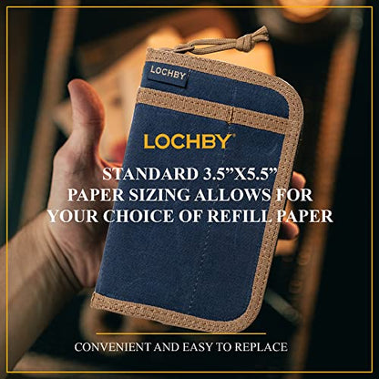 LOCHBY® Pocket Journal | Tomoe River 3.5" x 5.5" Notebook | Waxed Canvas | Ideal for Travelers & Daily Use, Fits Field Notes, Moleskine Cahier - color: Navy V1, size: Pocket-size Zipper