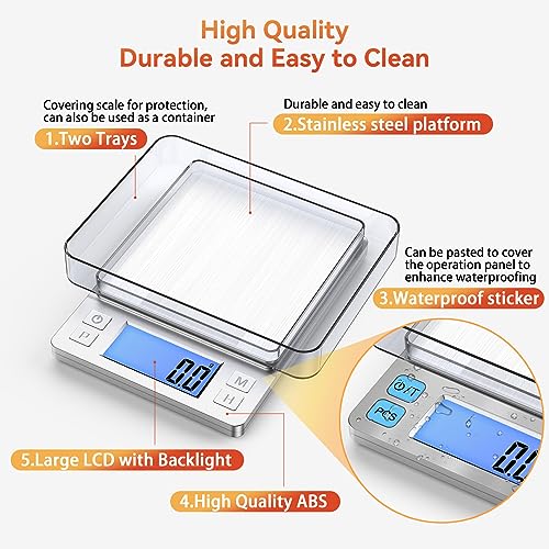 BOMATA Upgraded Small Food Scale with 0.1 g/0.001 oz High Precision - size: 0.1g/3kg Silver (Rechargeable)