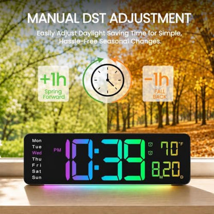 16" Large Digital Wall Clock for Classroom with RGB Remote Dual Alarm Timer - color: Clock-adt-rgb