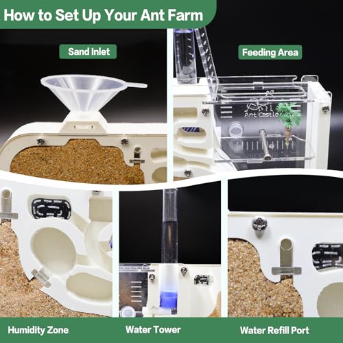Ant Farm Castle - Ant Farms for Kids with Yellow Sand Complete Tool Kit, Live Ants Habitat Science Kit - Great Gift for Boys, Girls and Student