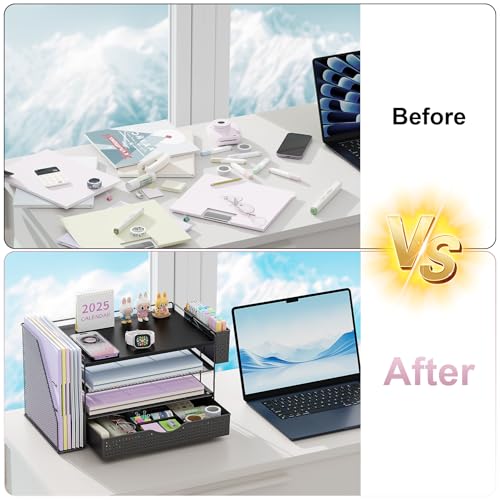 Wood Desk Organizers and Accessories with File Holder & Catalog Racks - color: Black
