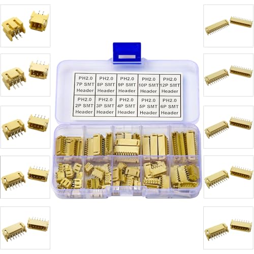 JST SMT Connector Socket, JST PH 2.0 2.0MM 2Pin 3Pin 4Pin 5Pin 6Pin 7Pin 8Pin 9Pin 10Pin 12Pin Micro SMD Header PCB Board Surface Mount Side Type Right Angle Type Header (JTS-PH2.0-SMT-R/A) - size: 2.0MM-PH-Right-Angle-Header
