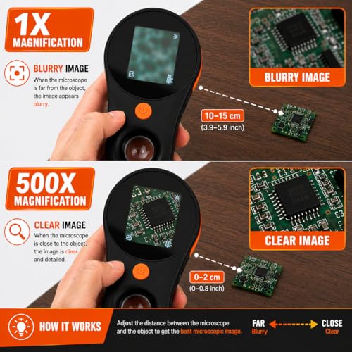 Digital Microscope 500x with 2.0" IPS Screen, Magnifying Glass, Coin Microscope, Trichome Microscope, USB Connection, Ideal for Electronics, Jewelry and Kids