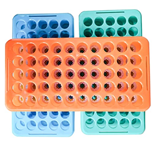 MUHWA Plastic Test Tube Rack with Silicone Pad Tubes 50 Positions 18 mm Centrifuge Tube Racks, Pack of 3 - color: Blue,Orange,Green