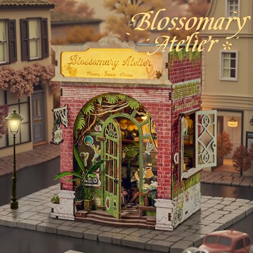 Flower Shop Miniature House Kit, DIY Dollhouse with LED - style: Blossomary Atelier(Red)