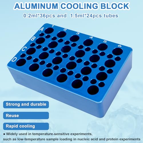 Aluminum Cooling Block - PCR Tubes Cooler, 24 Wells 1.5ml/2ml Tubes with 36 Wells 0.2ml Tubes - size: 1.5ml/2ml 24 well,0.2mL 36 well