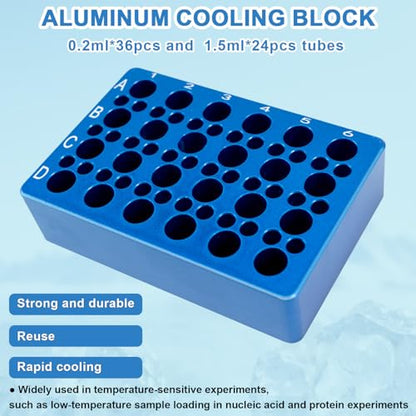Aluminum Cooling Block - PCR Tubes Cooler, 24 Wells 1.5ml/2ml Tubes with 36 Wells 0.2ml Tubes - size: 1.5ml/2ml 24 well,0.2mL 36 well
