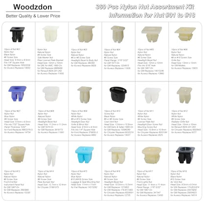 360pcs Grille & License Plate Headlight Bezel Nylon Nut #6,#8,#10,#12,#14 - size: 36 Size 360pcs B