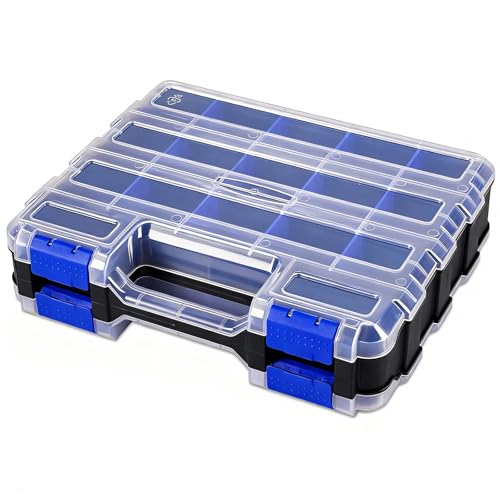 Small Parts Storage Case Tools Box Organizer Double Side 34 Compartments Hardware Organizers with Removable Plastic Dividers for Screws Nuts Nails Bolts - color: Blue, size: 1 PACK