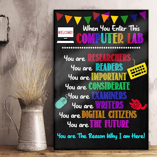 When you enter this computer lab PC Poster Computer Science Classroom Poster, Stem Technology Education Chart, Keyboard Coding Computer Lab Wall Art For Kids Class, Digital Keyboarding Posters - color: B