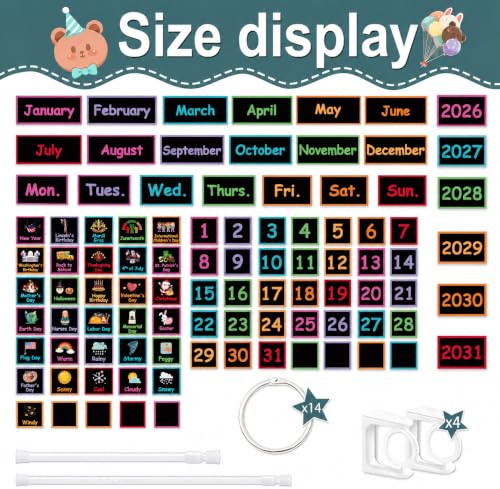 96 Cards Classroom Bulletin Board Decorations Set for Teachers,Flip Calendar with Holder for Classroom,Adjustable Calendar,Preschool Elementary Home Decor Supplies（Chalkboard Vibrant） - style: Chalkboard Vibrant