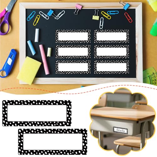 Eaasty 48 Pcs Dry Erase Magnetic Labels Reusable Magnetic Name Tag for Whiteboard Locker Fridge Classroom School Office Home(White Painted Dots on Black) - style: White Painted Dots on Black