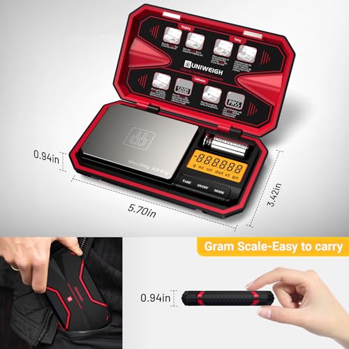 UNIWEIGH Travel Digital Pocket Scale 200g/0.01g, Digital Gram Scales - color: Red