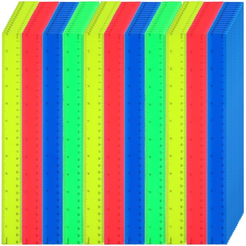 100 Pcs 12 Inch Rulers Bulk Plastic Kid Ruler for Back to School Supplies