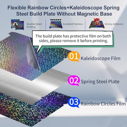 IdeaFormer-3D K1 Max Build Plate 310x315mm, Smooth Rainbow Circles+Kaleidoscope PEK Bed Without Magnetic Base for Creality K1 Max/Ender 3 V3 Plus 3D Printer - color: Rainbow Circles+Kaleidoscope PEK