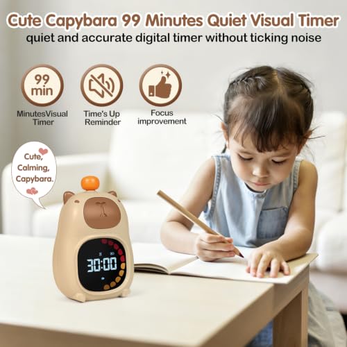 Cute Capybara Visual Timer, 99-Min Rechargeable Silent Non-Ticking Timer