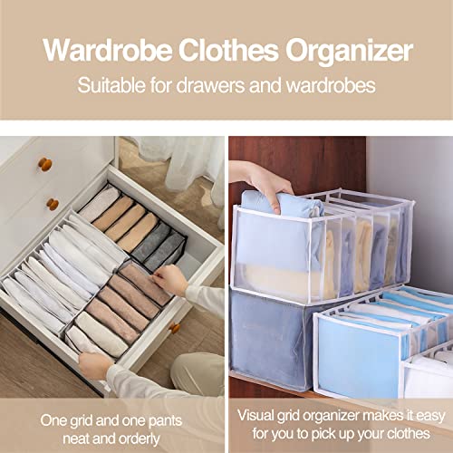 Wardrobe Clothes Organizer, 7 Grids Washable Portable Closet Organizer Mesh Separation Storage Box Foldable Closet Drawer Organizer for Underwear, Socks, Scarves, Jeans (Grey, 2 Jeans Grid) - size: 2 Jeans Grid