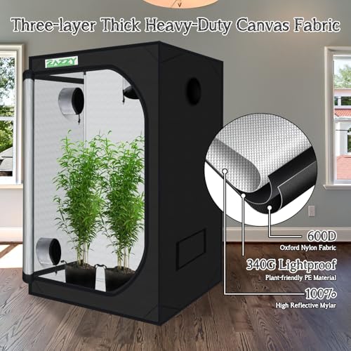 zazzy 3'X3' Grow Tent 32"x32"x63", High Reflective Mylar Growing Tent - size: 32"x32"x63"