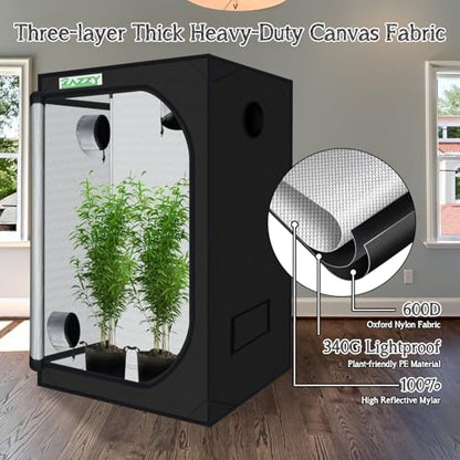zazzy 3'X3' Grow Tent 32"x32"x63", High Reflective Mylar Growing Tent - size: 32"x32"x63"