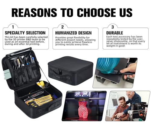 3D Printer Tools Kit with Tool Organizer Bag,3D Printing Essential Accessories, Nozzle Cleaning Kit, Deburring Tool & Scraper for 3D Printing Maintenance - Removing, Smoothing, and Finishing