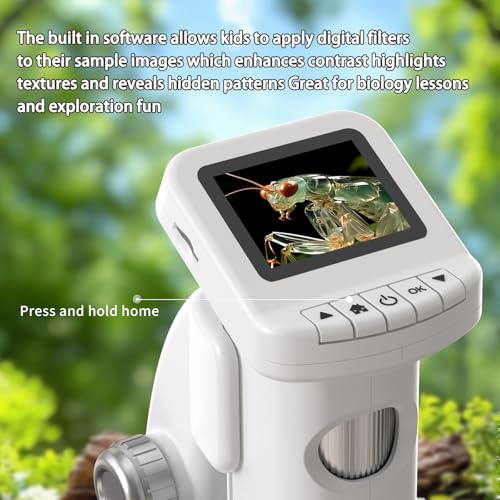 Kids Digital Microscope 1200X Handheld Portable STEM Science Toy(White)