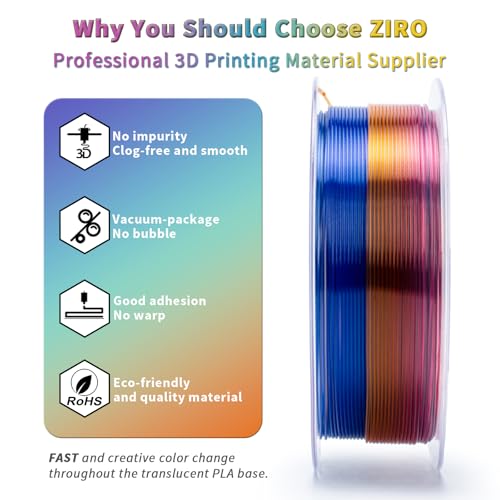 ZIRO 3D Printer Filament Bundle, Crystal Series 1kg x 4 Spool, 4 Pack - color: Crystal-4pack (Sunshine, Prism, Wave, Nectar)