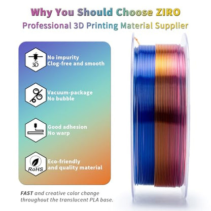 ZIRO 3D Printer Filament Bundle, Crystal Series 1kg x 4 Spool, 4 Pack - color: Crystal-4pack (Sunshine, Prism, Wave, Nectar)