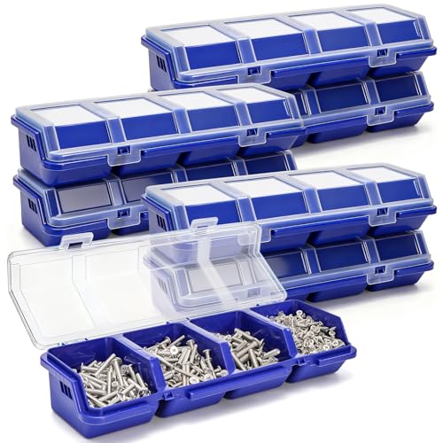 Tlence 6 Pack Screw Organizer Box with Lid, 4 Compartments Small Parts Bins, Plastic Hardware Storage Containers, Nails Sorting Divider Toolbox Case for Garage Nuts Bolts Craft Organizing