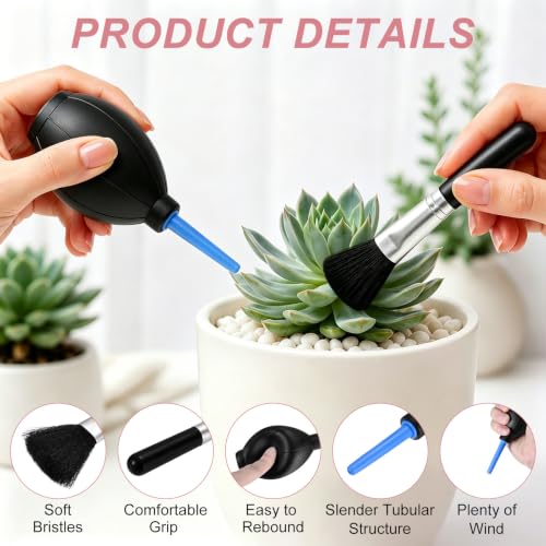 M METERXITY 4-Set Plant Brush with Air Duster Blower, Plastic Succulent Cleaning Brush for Indoor Plant/Camera/Musical Instrument/Keyboard, Bulb Air Pump Dust Blower Cleaner [Black/Pink] - color: Black/Pink