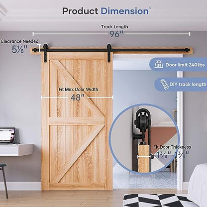 EaseLife 8 FT Sliding Barn Door Hardware Track Kit,Basic J Pulley,Slide Smoothly Quietly,Easy Install (8FT Track Kit for 40"~48" Wide Single Door) - size: 8FT
