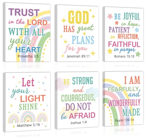 CHDITB Bible Verse Framed Canvas Wall Art, Scripture Typography Artwork, Rainbow Christian Wall Decor, Inspirational Bible Quote Poster, Boho Faith Art Prints For Kids Room Nursery Decor 8”X10”X6 - color: Scripture, size: 8x10 inches