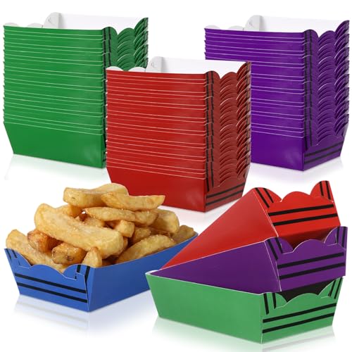 Cunhill 60 Pack Paper Food Trays 1 Lb Disposable Carnival Crayon - size: 1 lb, style: Crayon