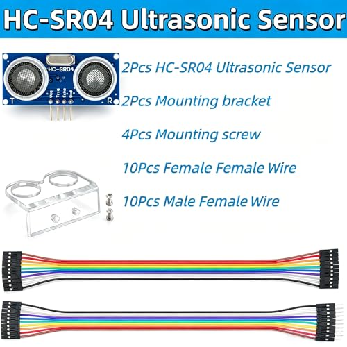 2 Pcs HC-SR04 Ultrasonic Sensor Module with Mounting Bracket