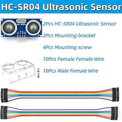 2 Pcs HC-SR04 Ultrasonic Sensor Module with Mounting Bracket