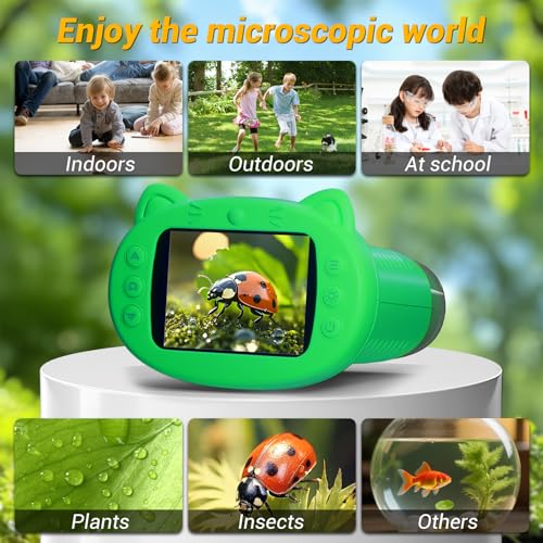 WINWEND Handheld Kids Microscope 1000X Pocket Microscope for Photo and Video Portable Science Kits STEM Toys – Christmas/Birthday Gifts for Girls & Boys Ages 3-12 - color: Green
