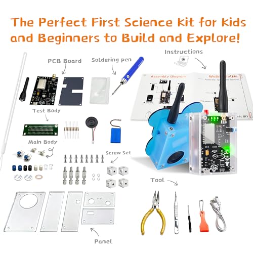eUda+ STEM Walkie-Talkies Kit for 12-14 Sciience Kits for Kids Age 13-15 Teen Boys Gift Idea 16-18 Soldering Projects DIY Electronic Kits for 15-18 Family Games (Soldering Version, BTB) - color: Soldering Version, Bear-transparent Black (Btb)