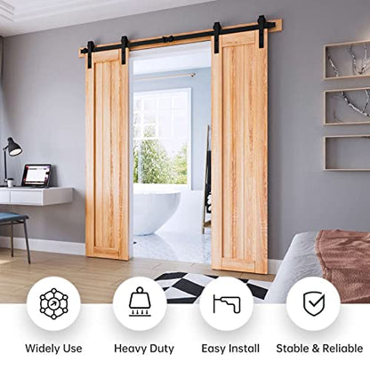 EaseLife 6.6 FT Double Door Sliding Barn Door Hardware Track Kit,Basic J Pulley,Heavy Duty,Slide Smoothly Quietly,Easy Install (6.6FT Track Kit for Double 20" Wide Door) - size: 6.6FT