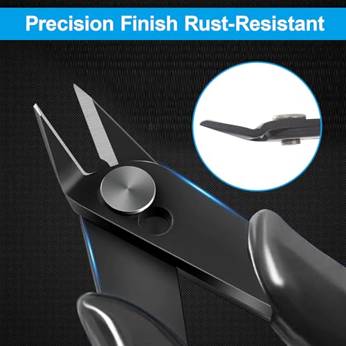 Micro Wire Cutters Precision Flush Cutter Pliers for Jewelry Making Electronics Craft 5 Inch Mini Side Cutting Nippers for Zip Ties Plastic Models and Hobby Projects 2PCS Black