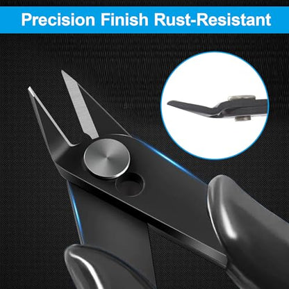 Micro Wire Cutters Precision Flush Cutter Pliers for Jewelry Making Electronics Craft 5 Inch Mini Side Cutting Nippers for Zip Ties Plastic Models and Hobby Projects 2PCS Black