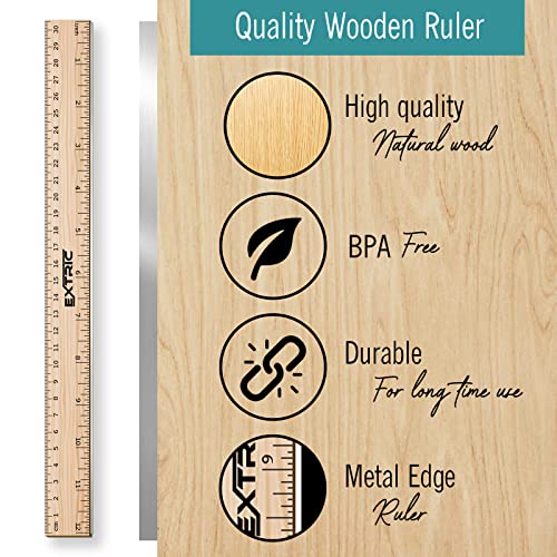 EXTRIC Ruler 12 Inch Wooden Ruler with Metal Edge for Kids 12 Pack