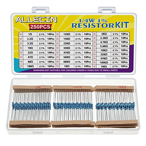 25 Values 1/4W Resistor Kit from 1 Ohm to 1M Ohm 1/4 Watt 1% Metal Film Resistors Assortment - style: 25Values 1/4W 1%
